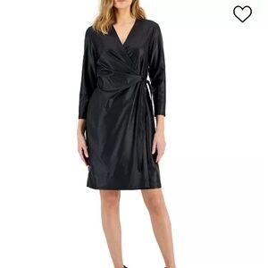 Anne Klein Womens Faux leather classic faux wrap dress size S